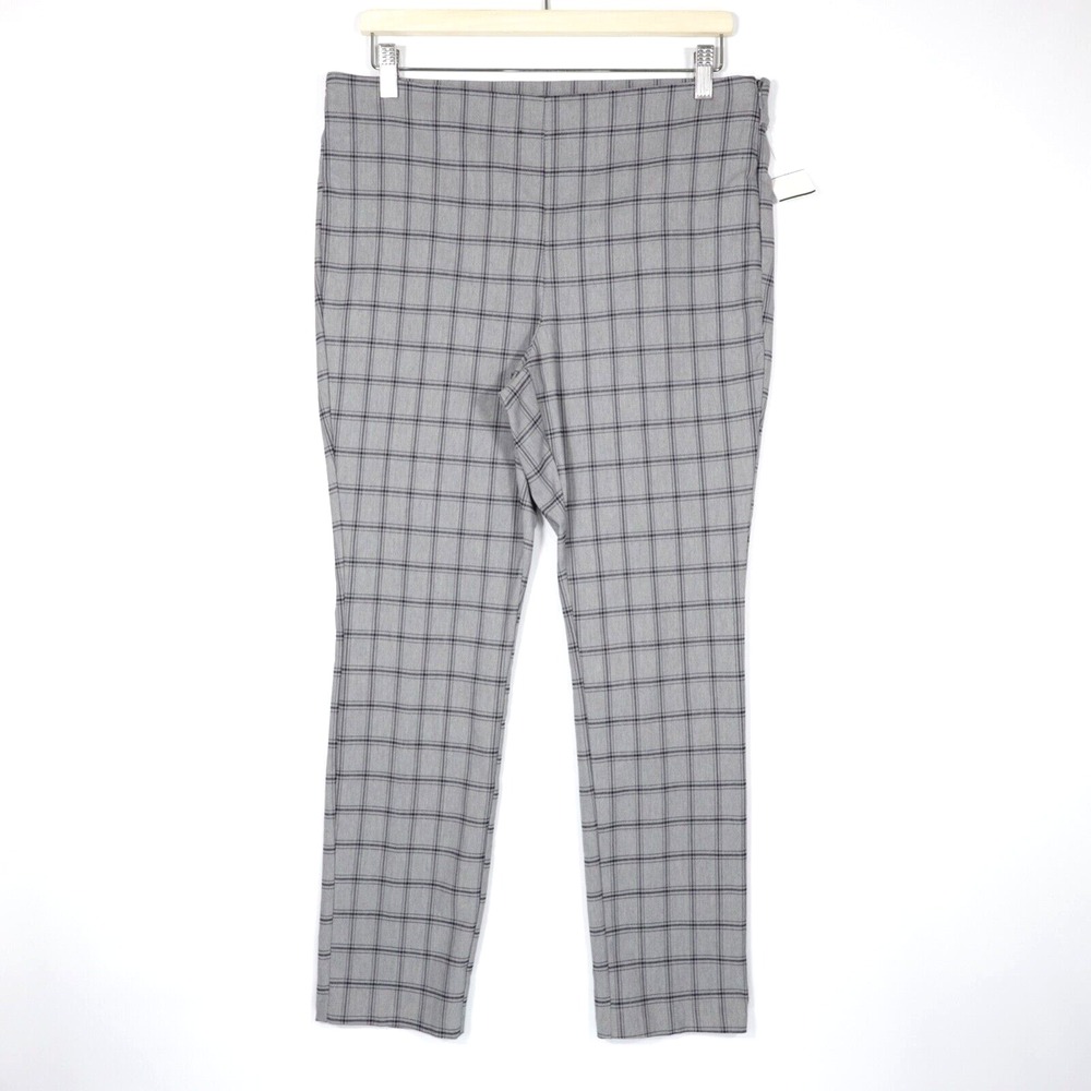 Worthington Women's Slim Leg Invisible Zip‎ Stretch Plaid Pants Gray Size 12